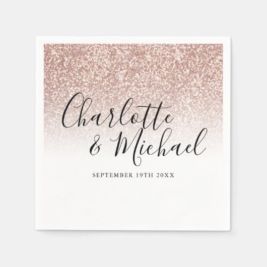 Modern Elegant Script Roos Gold Glitter Wedding Servet (Voorkant)