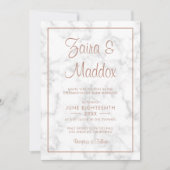 Modern Elegant Script Roos Gold Marble Wedding Kaart (Voorkant)