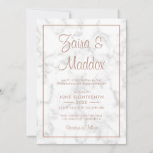 Modern Elegant Script Roos Gold Marble Wedding