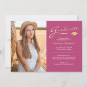 Modern elegant script roze & Gold | 2 Foto-Afstude Aankondiging (Voorkant)