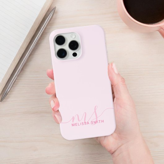 Modern Elegant Script Roze Initiaal Monogram Case-Mate iPhone Case
