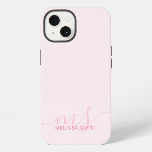 Modern Elegant Script Roze Initiaal Monogram iPhone Hoesje (Achterkant)