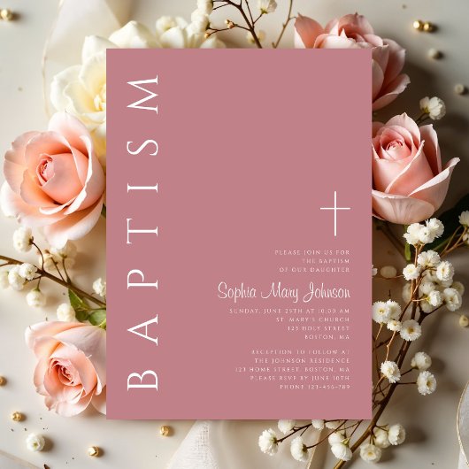 Modern Elegant Script Roze Meisjes Doop Kaart