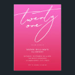 Modern Elegant Script Roze Rood 21e Verjaardag Kaart<br><div class="desc">Moderne minimalistische 21e verjaardag uitnodiging met eenvoudig ontwerp met elegante handgeschreven scripttypografie.</div>