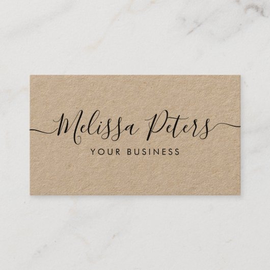 Modern Elegant Script Rustic Kraft Visitekaartje (Voorkant)