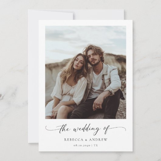 Modern Elegant Script Rustieke Fotobruiloft Kaart (Voorkant)