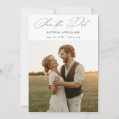 Modern Elegant Script Rustieke Sunset Fotobruiloft Save The Date (Voorkant)