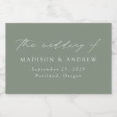 Modern Elegant Script Sage Green Wedding Sparkling Wijnetiket (Enkel label)