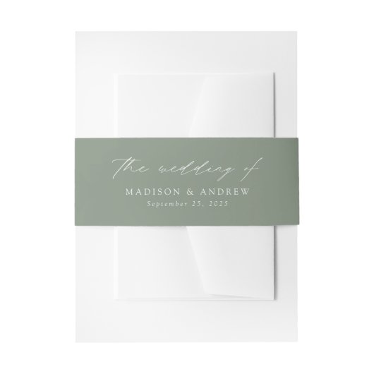 Modern Elegant Script Sage Green Wedding Uitnodigingen Wikkel (Voorkant Voorbeeld)