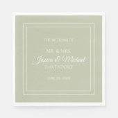 Modern Elegant Script Sage Green White Wedding Servet (Voorkant)