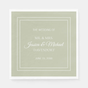 Modern Elegant Script Sage Green White Wedding Servet