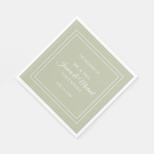 Modern Elegant Script Sage Green White Wedding Servet (Hoek)