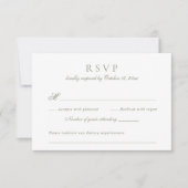 Modern Elegant Script Sage Groene Bruiloft RSVP Kaart (Voorkant)