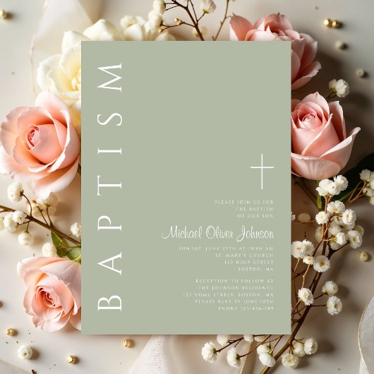 Modern Elegant Script Sage Groene Doop Kaart