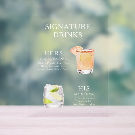 Modern Elegant Script Signature Drinken Cocktail Acryl Bord (Neutraal)