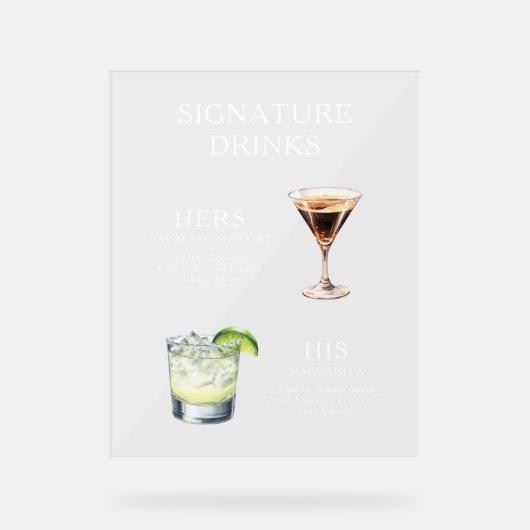 Modern Elegant Script Signature Drinken Cocktail Acryl Bord (Voorkant)