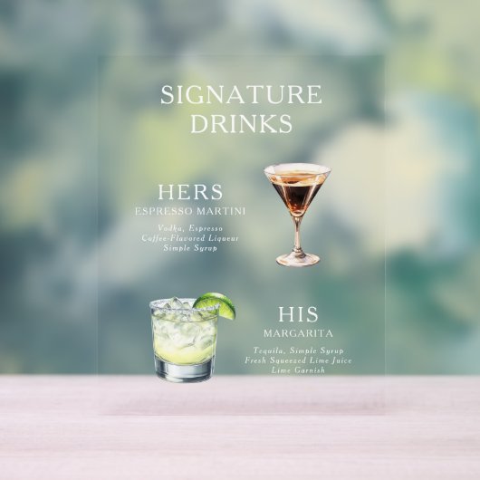 Modern Elegant Script Signature Drinken Cocktail Acryl Bord (Neutraal)
