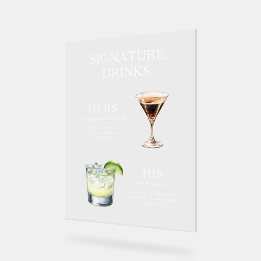 Modern Elegant Script Signature Drinken Cocktail Acryl Bord (Hoek)