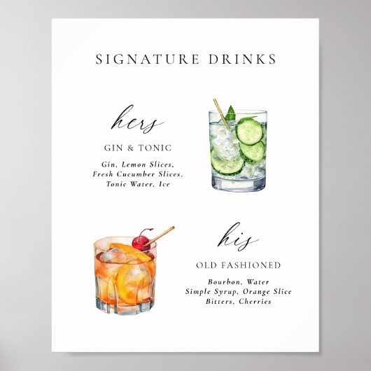 Modern Elegant Script Signature Drinken Cocktail Poster (Voorkant)