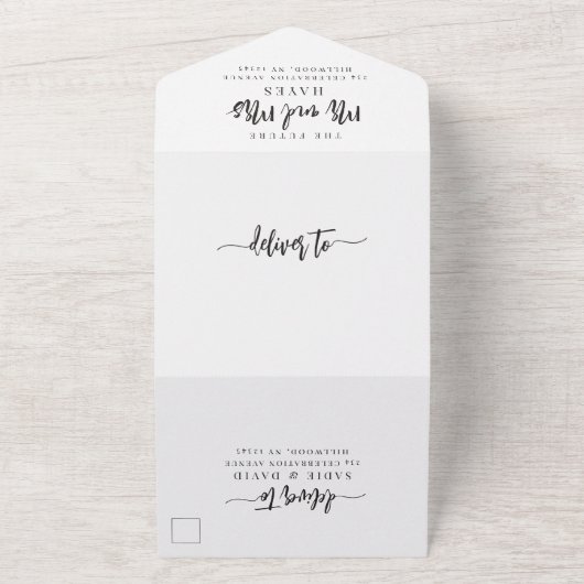 Modern Elegant Script Simple Minimal Photo Wedding All In One Uitnodiging (Buitenkant)