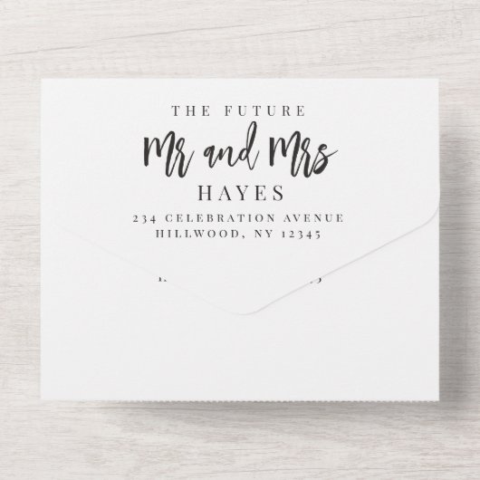 Modern Elegant Script Simple Minimal Photo Wedding All In One Uitnodiging (Achterkant)