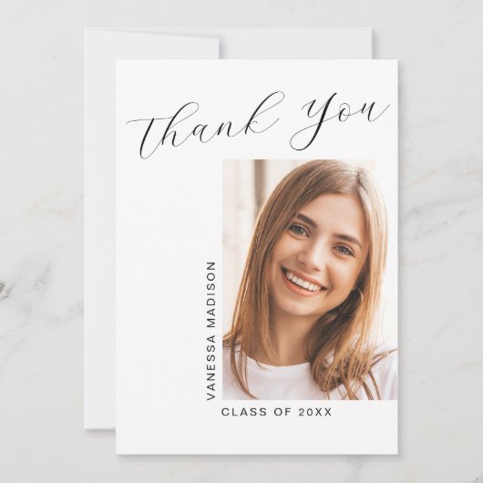 Modern Elegant Script Simple Photo Afstuderen Bedankkaart (Voorkant)