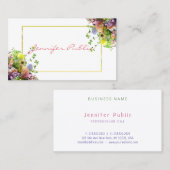 Modern Elegant Script Sjabloon Waterverf Flowers Visitekaartje (Voorkant / Achterkant)