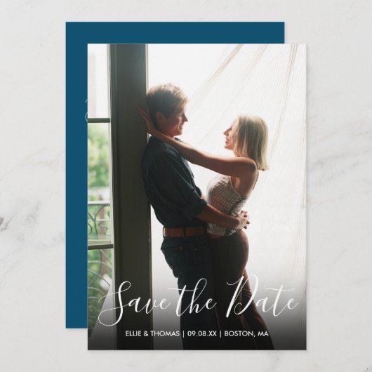 Modern elegant script slaat de datum van de eenvou kaart (Voorkant / Achterkant)