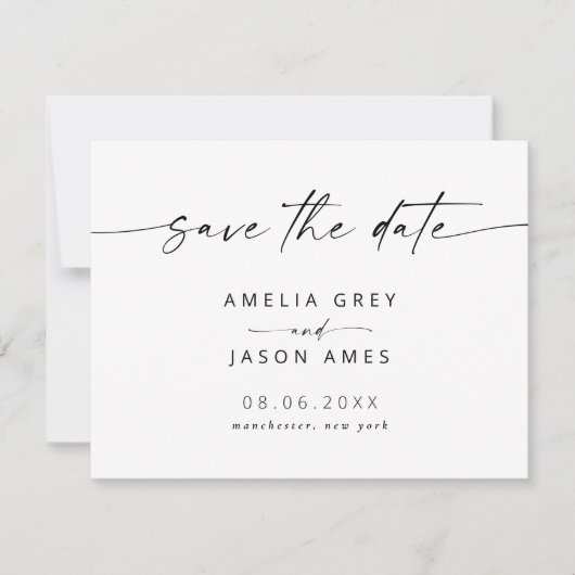 Modern elegant script slaat de datumgegevens op notitiekaartje (Voorkant)