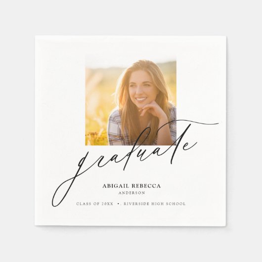 Modern Elegant Script Square Foto Afstuderen Servet (Voorkant)