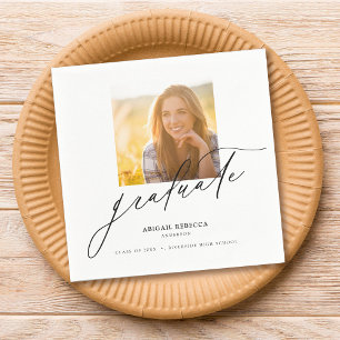Modern Elegant Script Square Foto Afstuderen Servet