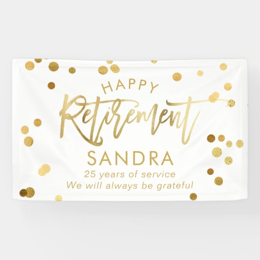 Modern elegant script stijlvolle Gold Retirement Spandoek (Horizontaal)