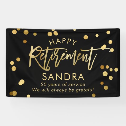 Modern elegant script stijlvolle Gold Retirement Spandoek (Horizontaal)