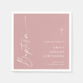 Modern Elegant Script Stoffig Roze Meisjes Doop Servet (Voorkant)