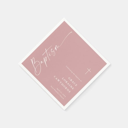 Modern Elegant Script Stoffig Roze Meisjes Doop Servet (Hoek)