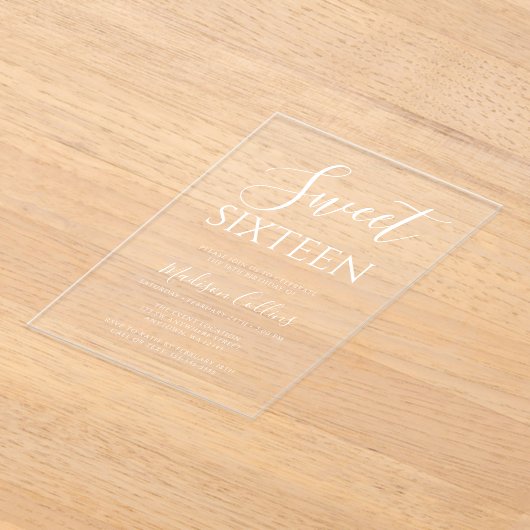 Modern Elegant Script Sweet 16 Acryl Uitnodigingen (Laagn)