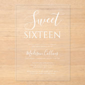 Modern Elegant Script Sweet 16 Acryl Uitnodigingen (Voorkant)