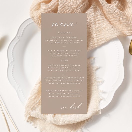 Modern Elegant Script Taupe Bruiloft Menu