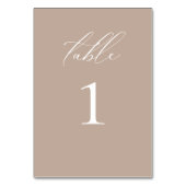 Modern Elegant Script Taupe Bruiloft Tafelnummer (Achterkant)