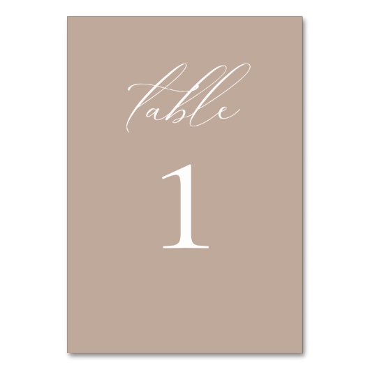 Modern Elegant Script Taupe Bruiloft Tafelnummer (Achterkant)