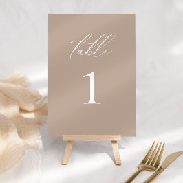 Modern Elegant Script Taupe Bruiloft Tafelnummer