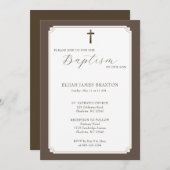 Modern Elegant Script Taupe Doop Uitnodiging (Voorkant / Achterkant)