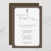 Modern Elegant Script Taupe Doop Uitnodiging (Voorkant / Achterkant)