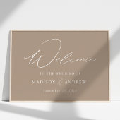 Modern Elegant Script Taupe Weddenschap Welkom Poster