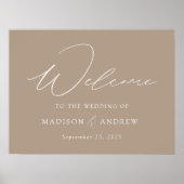 Modern Elegant Script Taupe Weddenschap Welkom Poster (Voorkant)