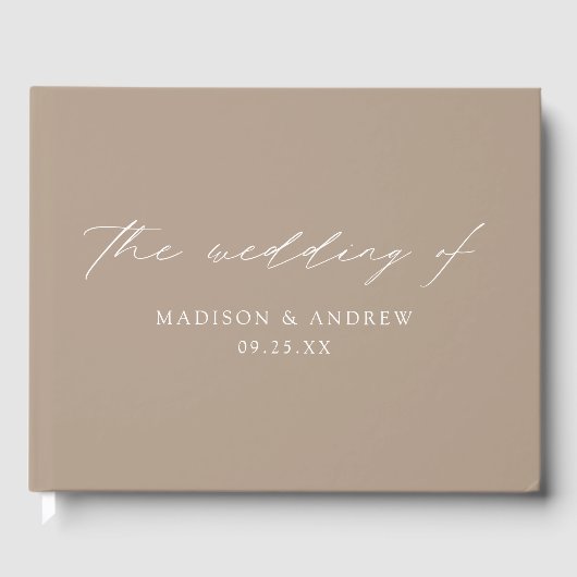 Modern Elegant Script Taupe Wedding Gastenboek (Voorkant)