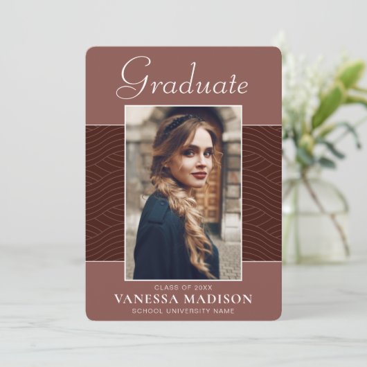 Modern | Elegant Script Terracotta 1 Photo Afstude Aankondiging (Staand voorkant)