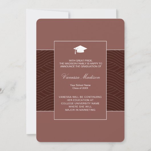 Modern | Elegant Script Terracotta 1 Photo Afstude Aankondiging (Achterkant)