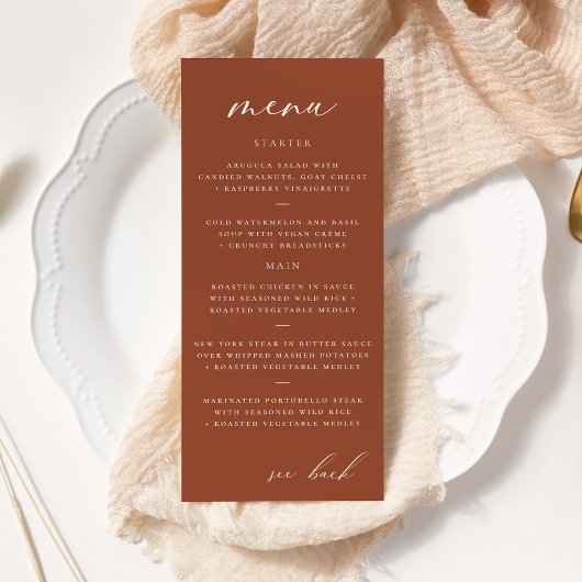 Modern Elegant Script Terracotta Bruiloft Menu