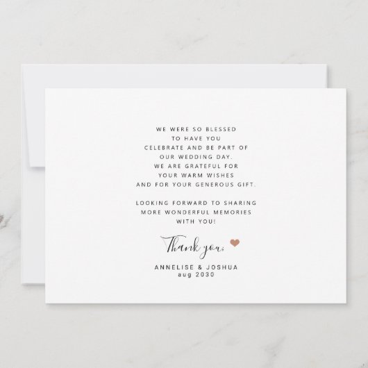 Modern elegant script terracotta foto bruiloft bedankkaart (Achterkant)